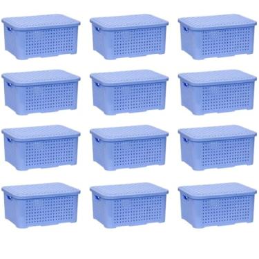 Imagem de Kit 12 Caixas Organizadoras Rattan 3L com Tampa Empilháveis Preto ou Branco(AZUL)