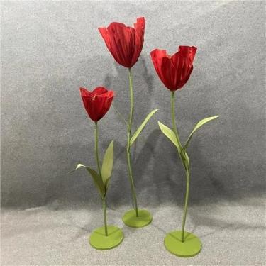 Imagem de Tulipas artificiais gigantes - Conjunto de 3 decorações de flores grandes com hastes longas para decoração de casa, decoração de casamento e vitrines
