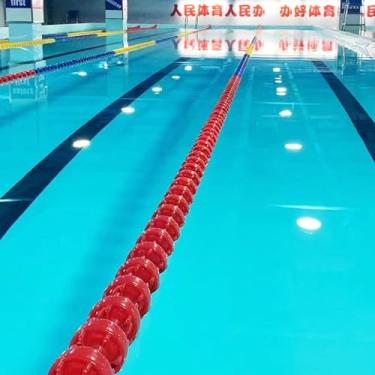 Imagem de Corda divisória de pista de segurança para piscina - marcador de corrida de 5 m/7 m/8 m/9 m/10 m com bola de boia e gancho de metal, ideal para natação na piscina, linha de aviso profunda (L5,5 m)
