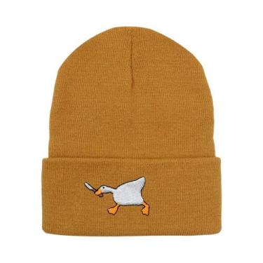 Imagem de Gorro De Inverno Unissex Tricotado Com Bordado De Ganso, Touca Quente 