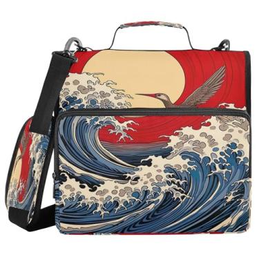 Imagem de SEHANY Fichário japonês Seawave com alça de ombro, capacidade para 500 folhas, vários bolsos, 3 cm, 3 anéis Trapper Keeper