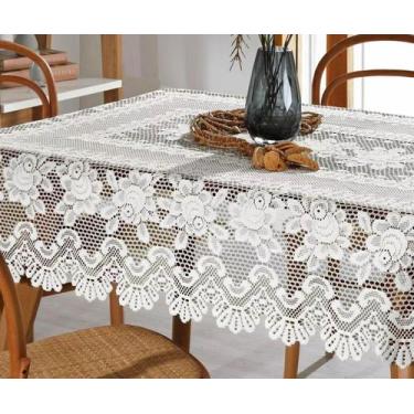 Imagem de Toalha De Mesa Rendada Retangular Gardênia 8 Lugares Cor Branca Lisa -