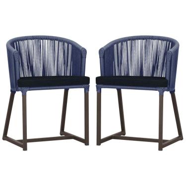 Imagem de 2 Cadeiras De Jantar Noronha Marrom Corda Náutica E12 Trama Azul