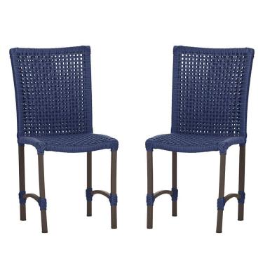 Imagem de 2 Cadeiras De Jantar Cannes De Alumínio Pintura Marrom Trama Azul