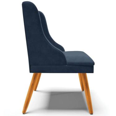 Imagem de Kit 3 Cadeiras Decorativas Sala De Jantar Pés Palito De Madeira Suede Azul Marinho/natural