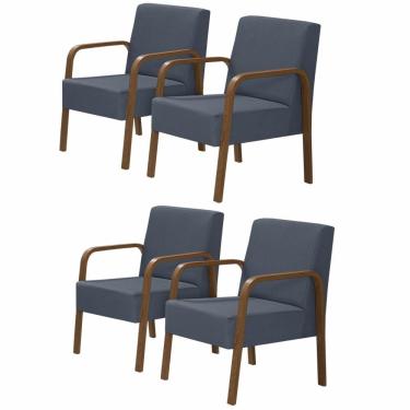 Imagem de Kit 4 Poltronas 1 Lugar Jade Braço Madeira D Salla Azul Bic