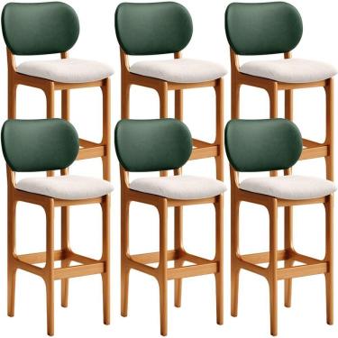 Imagem de Kit 6 Banquetas Alta Betta Imbuia Facto Verde Linho Cru