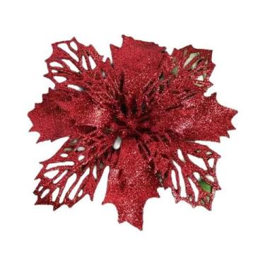 Imagem de Pingente De Flor Artificial Com Glitter Para Árvore De Natal 11cm 510 