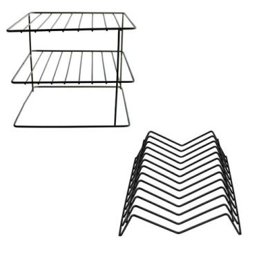 Imagem de Kit Porta Prato Armário e Escorredor Suporte Organizador Secador Preto