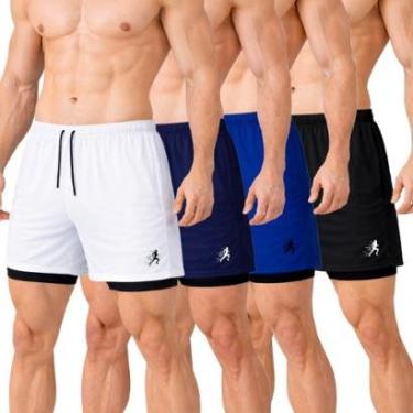 Imagem de Kit 4 Shorts Masculinos 2 em 1 para Atividades Esportivas com Estampa de Corrida-Masculino