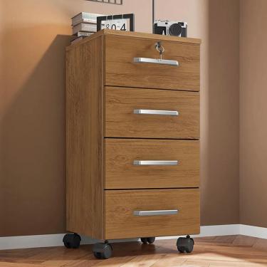 Imagem de Gaveteiro 4 Gavetas com Rodízios e Chave Gávea Organizador para Escritório Quarto Móveis Leão