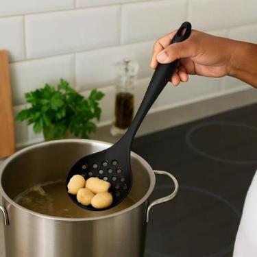 Imagem de Escumadeira Silicone Fritura Pegador Retirar Talheres Concha Presente 