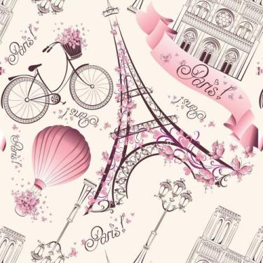 Imagem de Papel De Parede Adesivo Lavável Paris Rosa Bebê 6m - Colaí