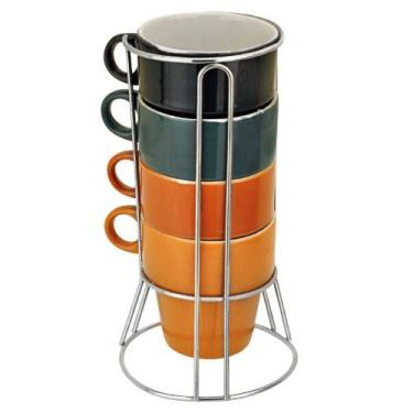 Imagem de Jogo Canecas Empilháveis 4 Peças + Suporte Porcelana - LIVON