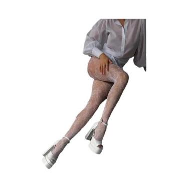 Imagem de Meia-calça De Rede Elástica Borgonha Y2K Gótica Com Flores Vazadas Sex