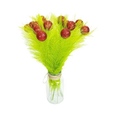 Imagem de Enfeites De Natal Em Verde Limão Com 12 Peças E Bolas Vermelhas, Ramos