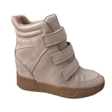 Imagem de Tenis Salto Sneaker Ramarim Plataforma Embutido 2591202 Velcro Bege-Feminino