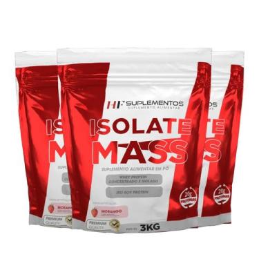 Imagem de 3X Isolate Mass Hipercalorico Morango 3Kg Hf Suplementos