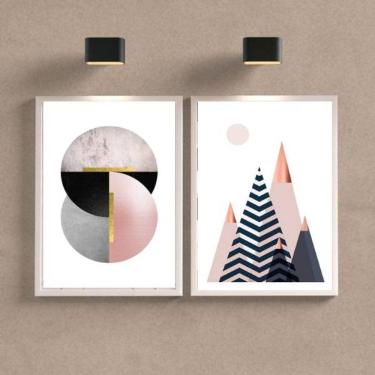 Imagem de Kit 2 Quadros Decorativos Geométricos Rosê com Preto