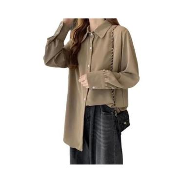 Imagem de Camisa Feminina Branca de Chiffon - Manga Comprida, Soltinha e Elegant