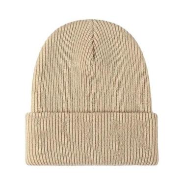 Imagem de Gorro de malha preta unissex, boné de caveira liso quente para inverno