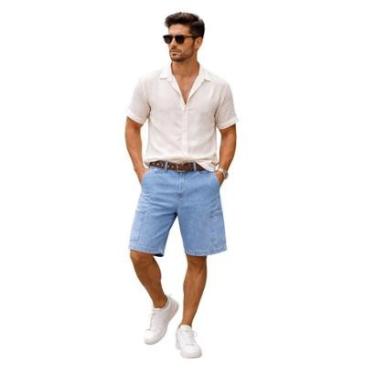 Imagem de Bermuda Cargo Reta Pedal Casual Masculina Max Denim 12106 Jeans-Masculino