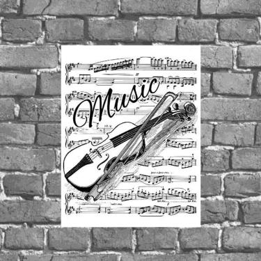Imagem de Placa Decorativa Violino Music Partitura 18x27cm