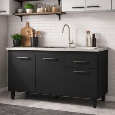 Imagem de Balcão Gabinete de Cozinha France 120cm Preto sem Tampo - Rud Rack