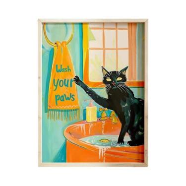 Imagem de Pôster De Arte De Gato Preto Em Tela, Decoração Moderna Para Banheiro,