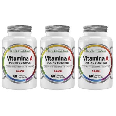 Imagem de Kit 3x Vitamina A Acetato de Retinol 8000ui 60 Capsulas Flora Nativa-Unissex