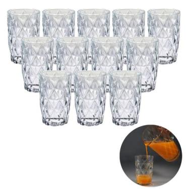 Imagem de Copos De Vidro 370ML Grosso Modelo Diamante P/ Agua Suco 12 UN - PRATI