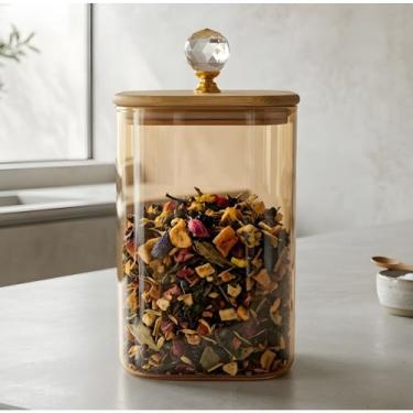Imagem de Pote de Vidro Âmbar Quadrado 1150ml Hermético com Tampa de Bambu  Port