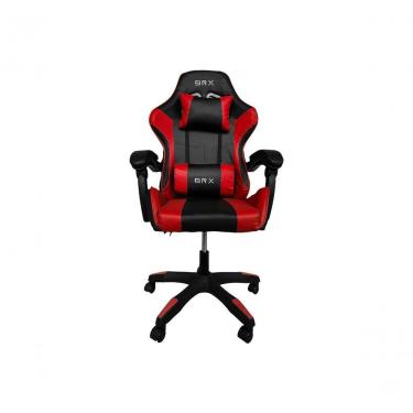 Imagem de Cadeira Gamer Impact Red em Tecido com Encosto Reclinável, Apoio de Braços Ajustável e Almofadas Cervical e Lombar