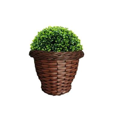 Imagem de Vaso Plantas Trançado Fibra Sintética Redondo Decorativo - Vime Sintét