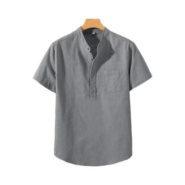 Imagem de Camisa Casual Masculina De Verão Em Cor Sólida Com Manga Curta, Design