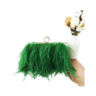 Imagem de Bolsa Clutch De Luxo Feminina Com Plumas De Avestruz Falsas E Anéis De