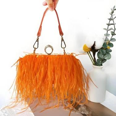 Imagem de Bolsa Clutch De Luxo Feminina Com Plumas De Avestruz Falsas E Anéis De