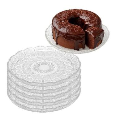 Imagem de Kit 6 Prato Para Bolo Pequeno De Vidro Transparente Bohemia 20,5cm Em 