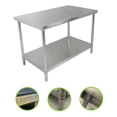 Imagem de Bancada Mesa Total Inox 100x70cm Industrial Com Prateleira ETB10070