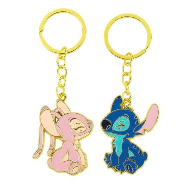 Imagem de Jogo de Chaveiros Jogo 2 Chaveiros Stitch Angel Apaixonado 5CM para Colecionar e Presentear Dourado Disney