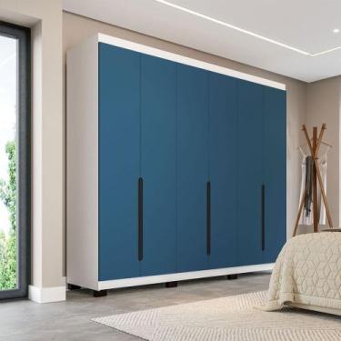 Imagem de Guarda-Roupa Casal Madrid 6 Portas 4 Gavetas Azul/Branco - Politorno, 