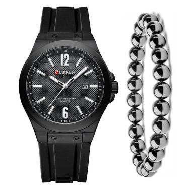 Imagem de Relógio Masculino Curren Casual + Pulseira Prateada Hematita-Masculino