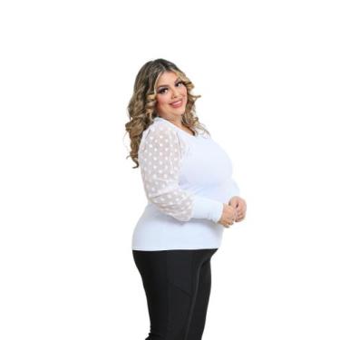 Imagem de Blusa manga longa tule gola baixa plus size - LAJMA STORE, Branco, XGG