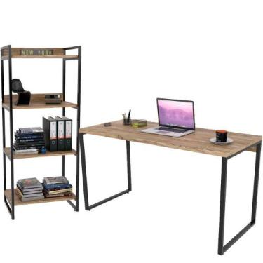 Imagem de Kit Mesa Para Escritório Com Estante 135 Cm Carvalho - BARROCARTE