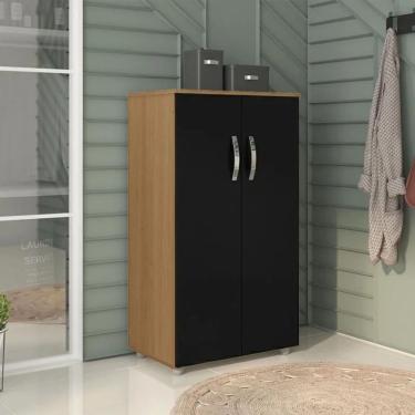 Imagem de Armário Organizador Multiuso 2 Portas Rosana Amêndoa/Preto - AJL Móveis