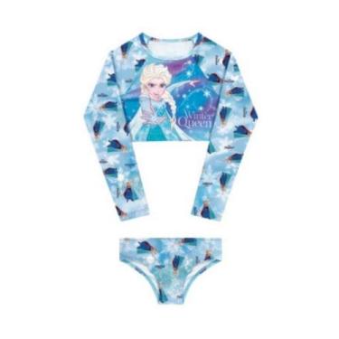 Imagem de Biquíni Infantil Manga Longa Elsa Frozen Proteção Uv 50+ Menina Moda P