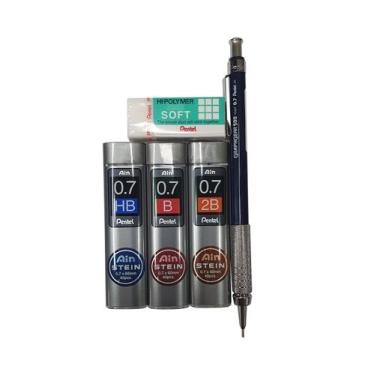 Imagem de Kit Lapiseira Graphgear 500 0.7 + Grafite B HB 2B + Borracha - Pentel