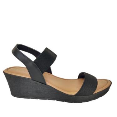 Imagem de Sandalia anabela tira elastica usaflex elastico e couro, Preto, 37