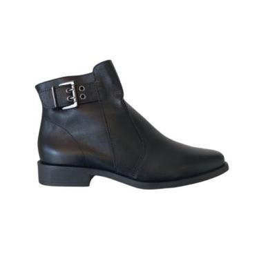 Imagem de Botinha Feminina Preta Cano Curto Salto Baixo Couro Legítimo - QR Shoe