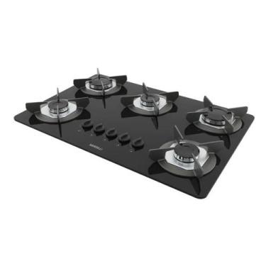 Imagem de Fogão Cooktop Vidro Gás 5 Bocas Simples Safe Ferro Flange Inox Safe5 B